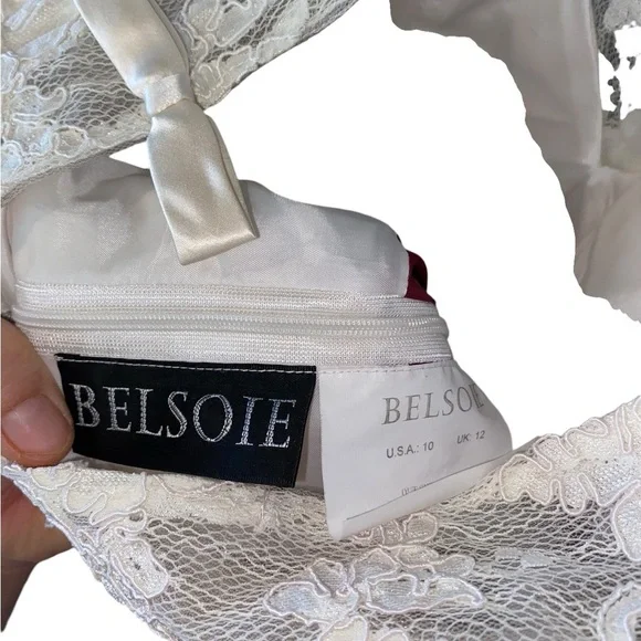 Belsoie Vintage cream Lace & Bows Red burgundy Velvet maxi Dress Gunne sax - Picture 15 of 16